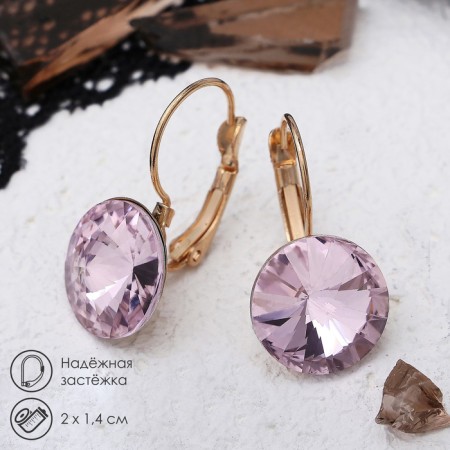 Earrings with rhinestones "Bright classic", pink color in gold, d = 1.4 cm