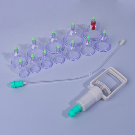 A set of vacuum can for massage, 12 pcs, blue/transparent color-5