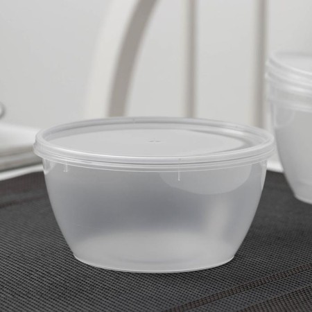 A plastic disposable can with a lid "Suditsa", 360 ml, d = 11.2 cm, the color is transparent