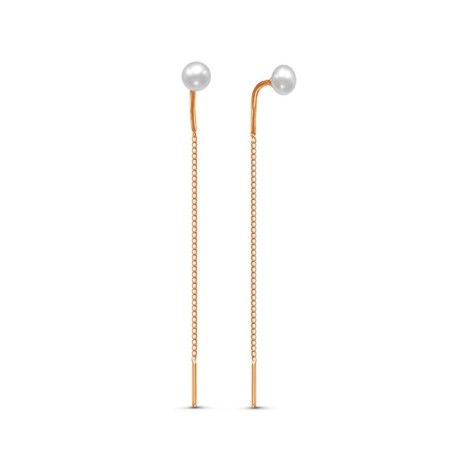 Earrings hanging "pearls" pink gilding, white color