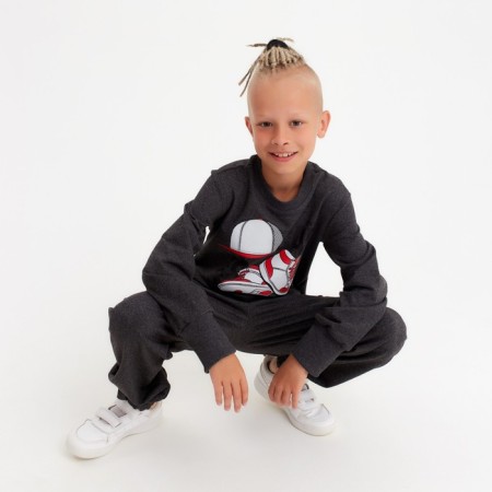 Kit for children (sweatshirt, trousers) minku: casual collection color Anthracite, height 128-4