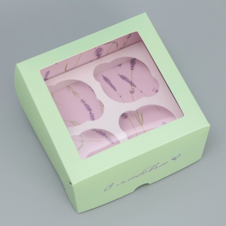 Capcake box, confectionery packaging double -sided, 4 cells “With Love”, 16 x 16 x 10 cm-1
