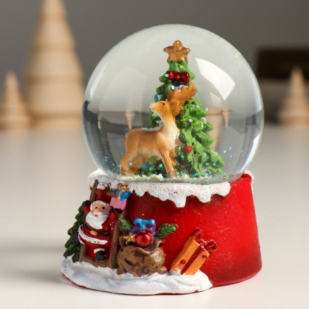 Souvenir Polystone Water Ball "Deer at the elegant Christmas tree" 7x8x9 cm-5