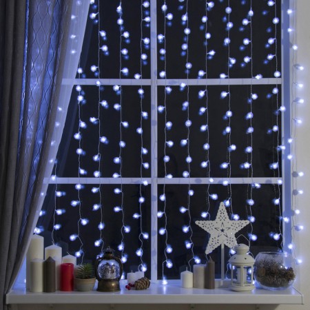 Garland "Curtain" 2 x 1.5 m with nozzles "Hedgehog", IP20, Transparent thread, 360 LED, white glow, 8 modes, 220 V