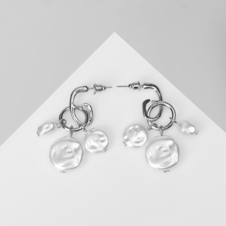 Earrings with pearls "Artemis" Trio, white color in silver
