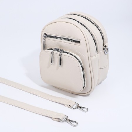 Bag-rug-rug on zipper, 3 outer pockets, long belt, milk color-5