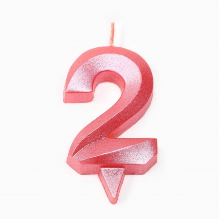 Candle in the Cake "Fine", number "2", pink metallic, 6.5 cm-2