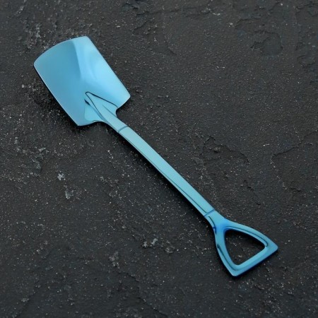 A dessert spoon made of stainless steel Magistro “shovel”, length 15.5 cm, rectangular shape, blue color is blue