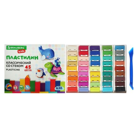 Plasticine 45 -ZV 630g Brauberg Kids, with a stack. High quality