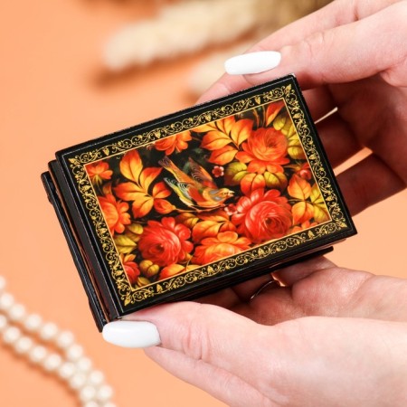 Casket "Bird in Peony", 6 × 9 cm, lacquer miniature-2