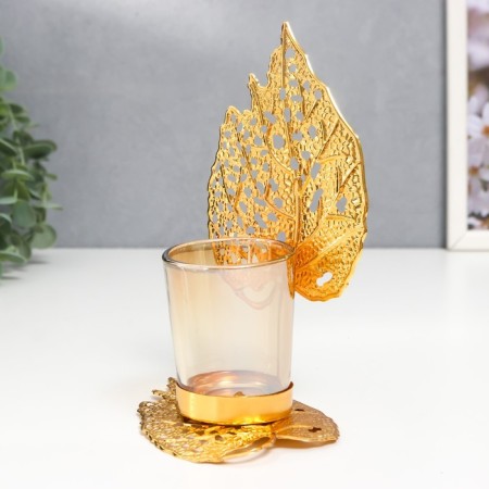 Summary metal, glass per 1 candle "Golden leaves" D-5 cm 8x12x16.5 cm-3