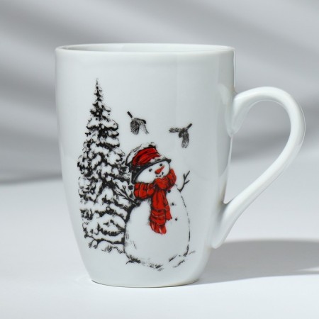 Ceramic "Snowman" mug, 350 ml, white color-3