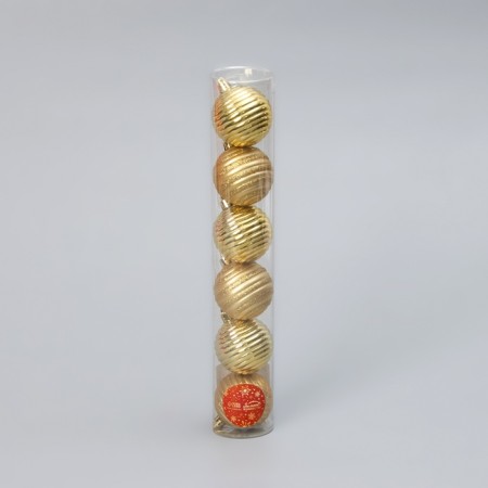 Set of balls plastic D-6 cm, 6 pcs "radiance" golden-1