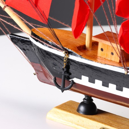The ship souvenir medium "Flora", Black side with a white strip, red sails, 32x6.5x31 cm-4