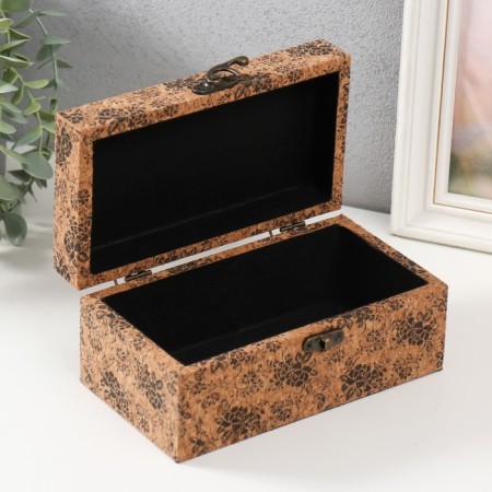 Casket wood to the leatherette under the cork "Flower background" 18x10x8 cm-2