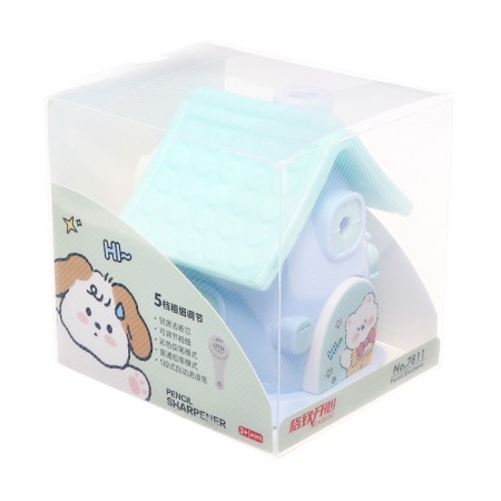 Mechanical sharpener with container, 5 types of sharpening, blue house-9