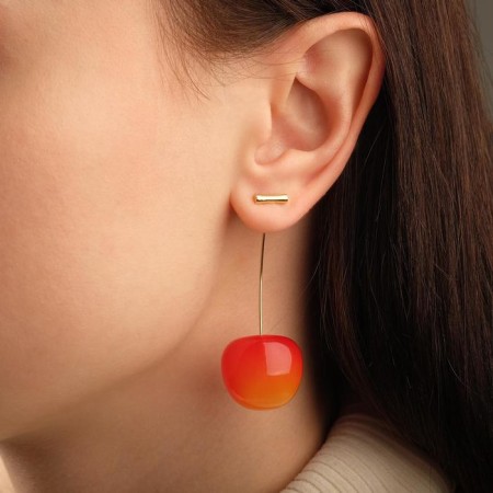 Earrings plastic "Berry" Cherry, Pink color in gold-1