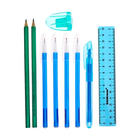 Cleaning set 10 items (penalty tubus 65 x 210 mm, handle 4 pieces blue, ruler 15 cm, sharpener, pencil 2 pieces, textbook), blue-6