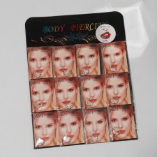 Nose piercing (fake for septum) “ring” mini, set 12 pcs., D = 10 mm, white color in silver