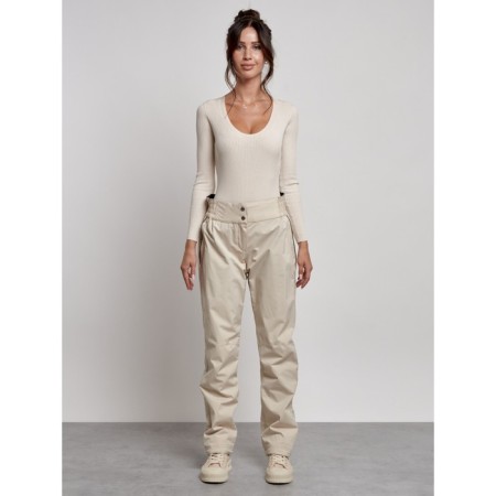 Warmed female trousers, size 48, beige color-8