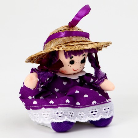 Soft toy "Doll" in a purple dress, on a suspension, 10 cm-1