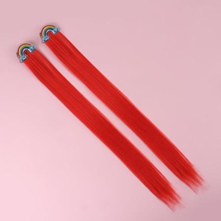 A set of patch curls "Rainbow", straight hair, on a hairpin, 2 pcs, 50 cm, red color/mix-4