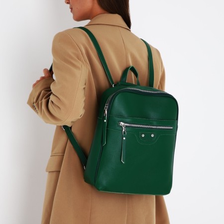 Women's backpack made of artificial leather with lightning, 3 pockets, green color-8
