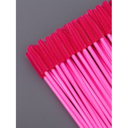 Brushes for eyebrows and eyelashes, silicone, set - 50 pcs, 10.5 cm, pink color-2