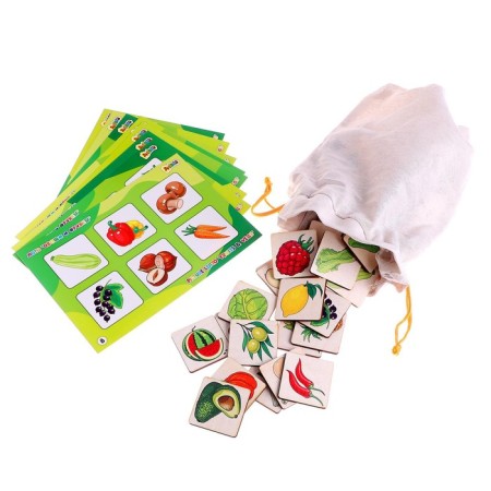 Loto large "vegetables and fruits" (48 wooden chips + 8 cards + bag)-1