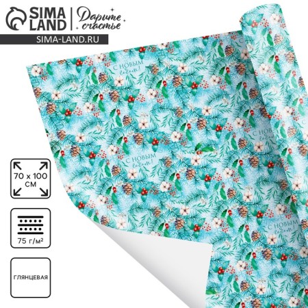 Glossy packaging paper "Winter", 70 x 100 cm, New Year