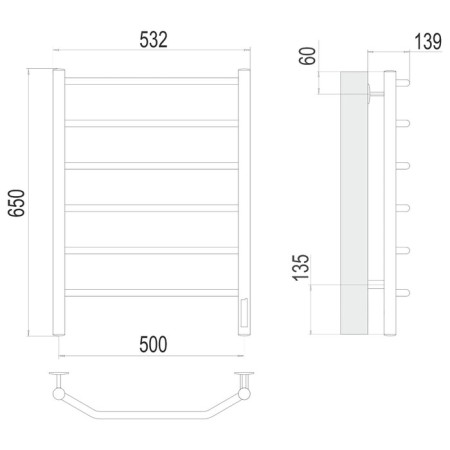 Terminus heated towel rail "Regiment" P6, 500x650 mm, chrome-2