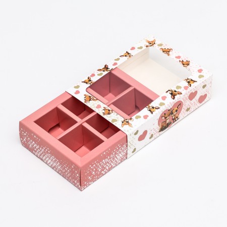 Box for sweets 6 pcs, white-pink "deer", 13.7 x 9.85 x 3.86 cm-3