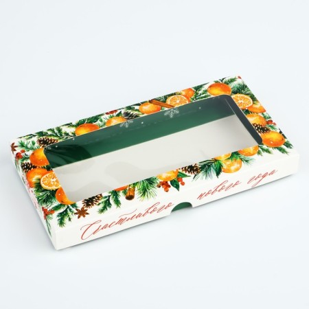 Box for chocolate “Happy New Year!”, With a window, 16.4 x 8.4 x 1.7 cm, New Year-1