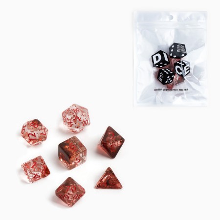 Cubes set for D&D (Dungeons and Dragons, DND) "Game time", Series: D&D, 7 pcs, red
