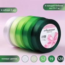 A set of satin ribbons, 5 pcs, size 1 tape: 20 mm × 23 ± 1 m, color green spectrum