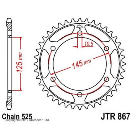 Legal star JTR867-44, R867-44, JT SPROCKETS, circuit 525, 44 teeth