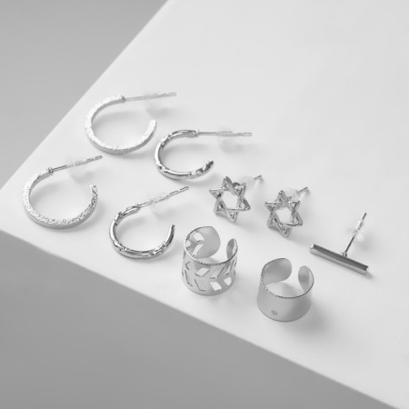 Earrings "Kaffa" star, color silver, set 6 pcs.-4