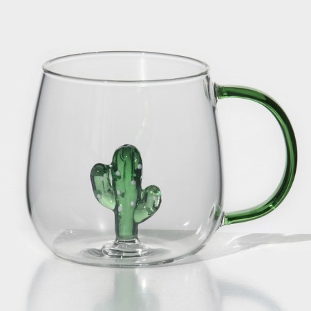 Glass mug with a figure at the bottom "Seren. Cactus ", 350 ml