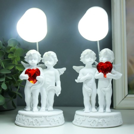 Souvenir Polystone Light "Lamp - Angels with heart" White mix 7.5x7.5x18 cm