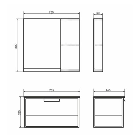 Mirror Comfort Comforty Bonn 75 for the bathroom, color graphite/oak smoky-2