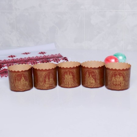 Paper form for cupcake, muffins and kulich "Golden Cathedral" 70x60mm, mix-1