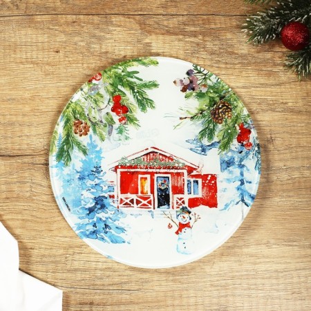 New Year. Glass plate "New Year's watercolor", 20 cm-1