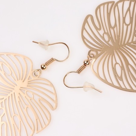 Monster metal earrings leaflet, color pink gold-1