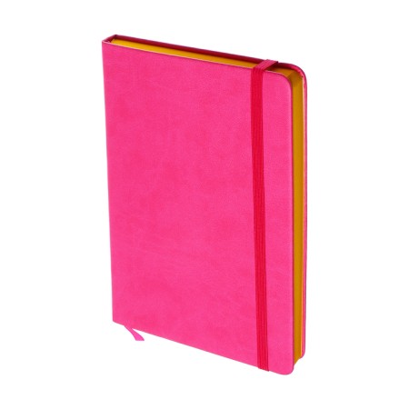 Leduced Diary A5, 140l, cell, leatherette, elastic band, yellow cut, fuchsia-1