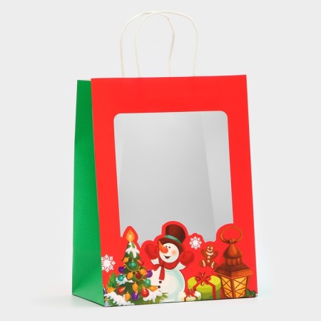 Gift package with the Snowman window 30 x 22 x 14 cm, red-1