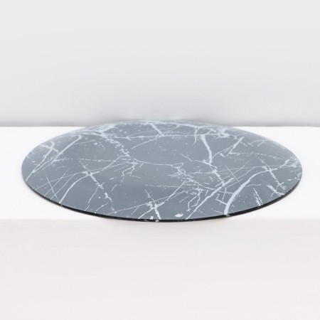 Set of table "marble", 7 objects: plate d = 30 cm - 1 pc, d = 21.5 cm - 6 pcs, black color is black-4