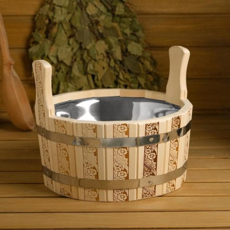 Gang of linden, 6 liters, stainless insert, "Russian patterns"-3