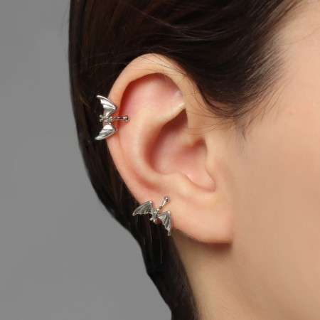 Earrings "Kuffa" bat, silver color