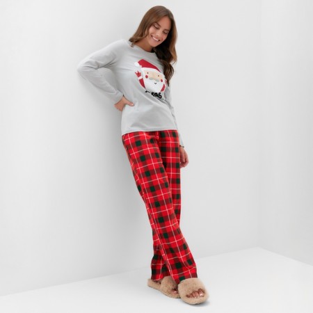 Pajama New Year's Women's KAFTAN "Santa", red/gray color, size 40-42-5