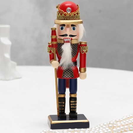 Nutcracker with a staff, red, 20 cm, wood